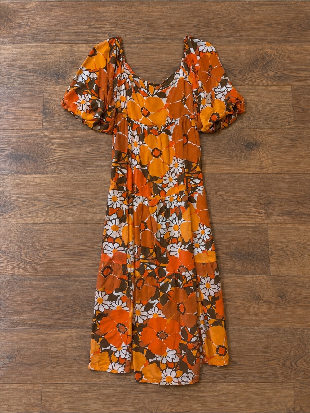 Faithfull the Brand Kiona Midi Dress Isola Floral Orange Brown Size 6